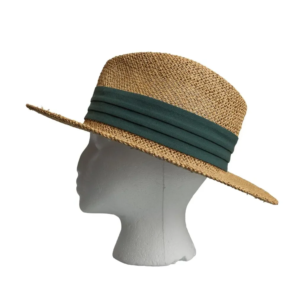 Vintage Straw Sun Hat w/ Green Fabric Havana Band - Made in USA - EUC - One Size - Picture 4 of 10